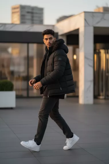 Geaca barbati groasa de iarna, imblanita neagra 2666